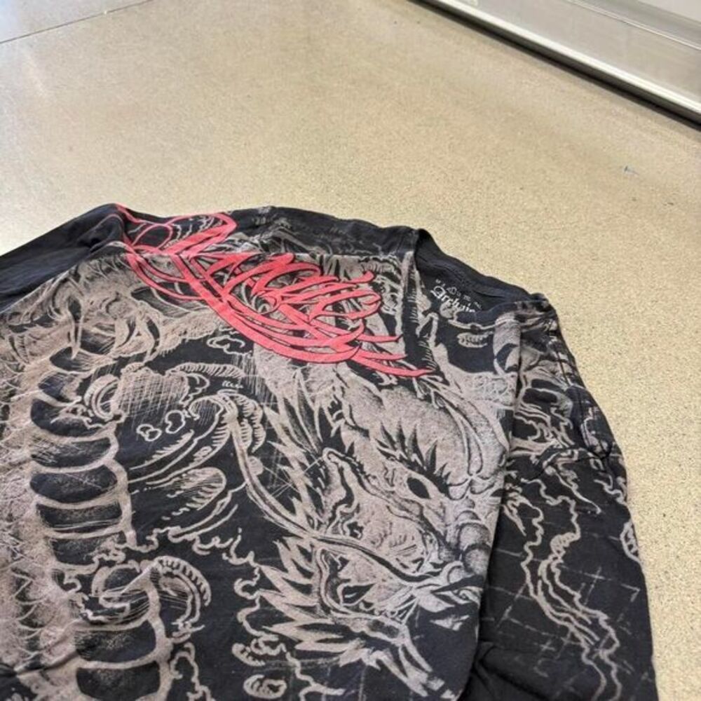 y2k men's archaic by‎ affliction aop dragon long sleeve shirt
